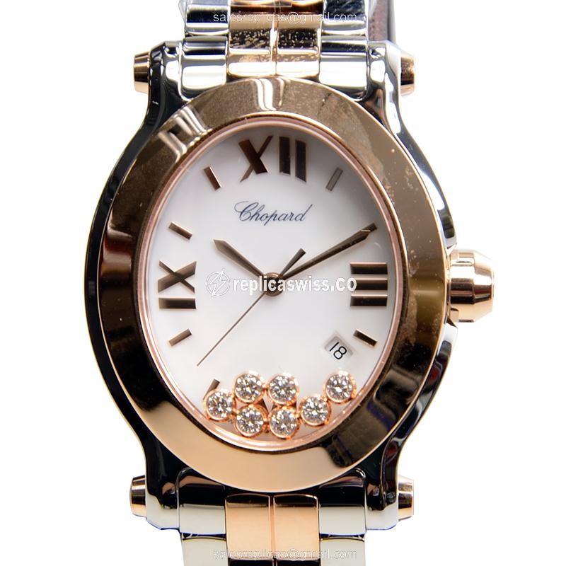 Chopard Happy Sport Replica - Quartz - 18kt Rose & Steel Case - White Dial